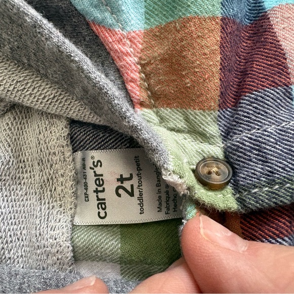Carter’s Plaid Hooded Button-Up Shirt | Toddler 2T - Picture 3 of 3
